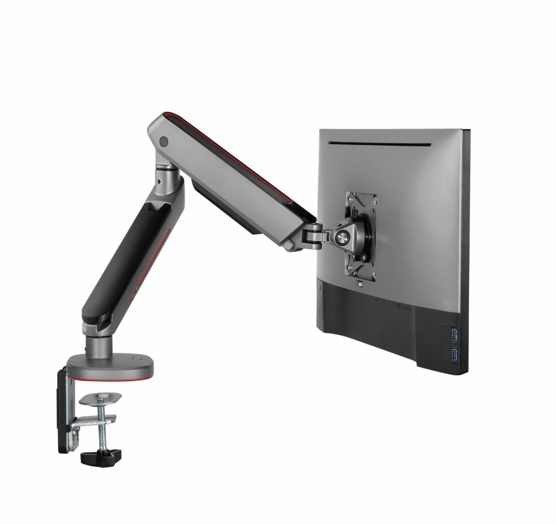 Brat pentru monitor, Material: Oțel, Aluminiu, Plastic, Suprafață finisaj : acoperire cu Pulbere, Culoare: Alb Texturat Fin, Gri Spațial, Dimensiune compatibila ecran: 27"-45", tehnologie arc, Greutate maxima (pe ecran): 5~14 kg, Greutate maxima pentru ecran curbat (pe ecran): 5~12 kg