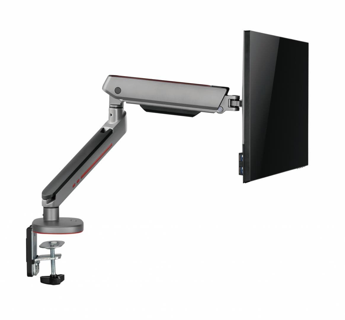 Brat pentru monitor, Material: Oțel, Aluminiu, Plastic, Suprafață finisaj : acoperire cu Pulbere, Culoare: Alb Texturat Fin, Gri Spațial, Dimensiune compatibila ecran: 27"-45", tehnologie arc, Greutate maxima (pe ecran): 5~14 kg, Greutate maxima pentru ecran curbat (pe ecran): 5~12 kg