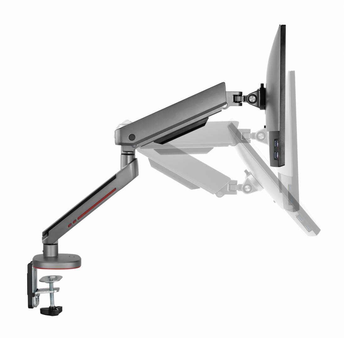 Brat pentru monitor, Material: Oțel, Aluminiu, Plastic, Suprafață finisaj : acoperire cu Pulbere, Culoare: Alb Texturat Fin, Gri Spațial, Dimensiune compatibila ecran: 27"-45", tehnologie arc, Greutate maxima (pe ecran): 5~14 kg, Greutate maxima pentru ecran curbat (pe ecran): 5~12 kg