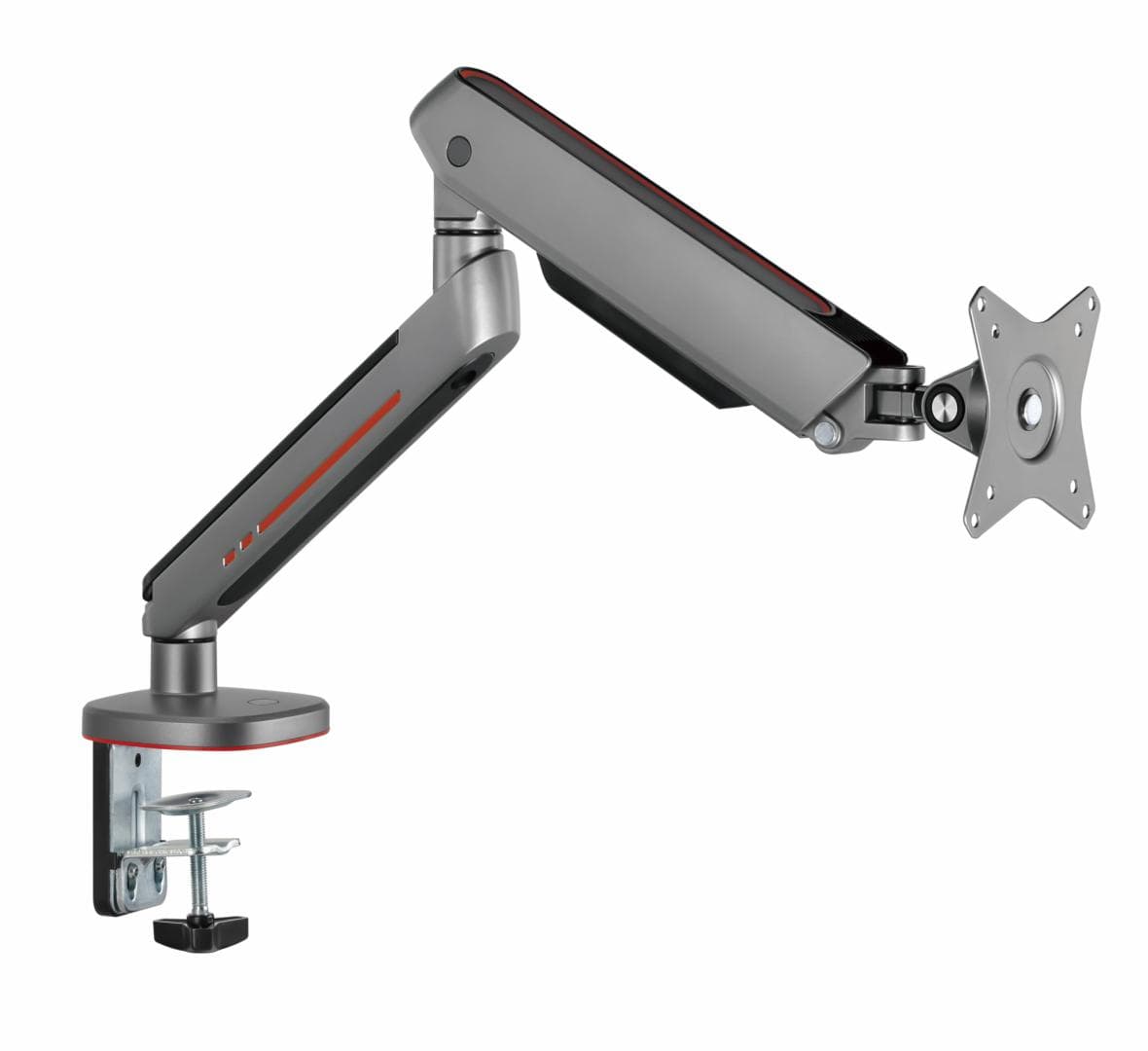 Brat pentru monitor, Material: Oțel, Aluminiu, Plastic, Suprafață finisaj : acoperire cu Pulbere, Culoare: Alb Texturat Fin, Gri Spațial, Dimensiune compatibila ecran: 27"-45", tehnologie arc, Greutate maxima (pe ecran): 5~14 kg, Greutate maxima pentru ecran curbat (pe ecran): 5~12 kg