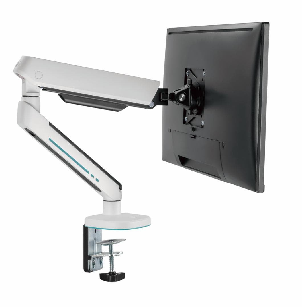Brat pentru monitor, Material: Oțel, Aluminiu, Plastic, Suprafață finisaj : acoperire cu Pulbere, tehnologie arc, Culoare: Alb Texturat Fin, Gri Spațial Dimensiune compatibila ecran: 27"-45", Greutate maxima (pe ecran): 5~14 kg, Greutate maxima pentru ecran curbat (pe ecran): 5~12 kg