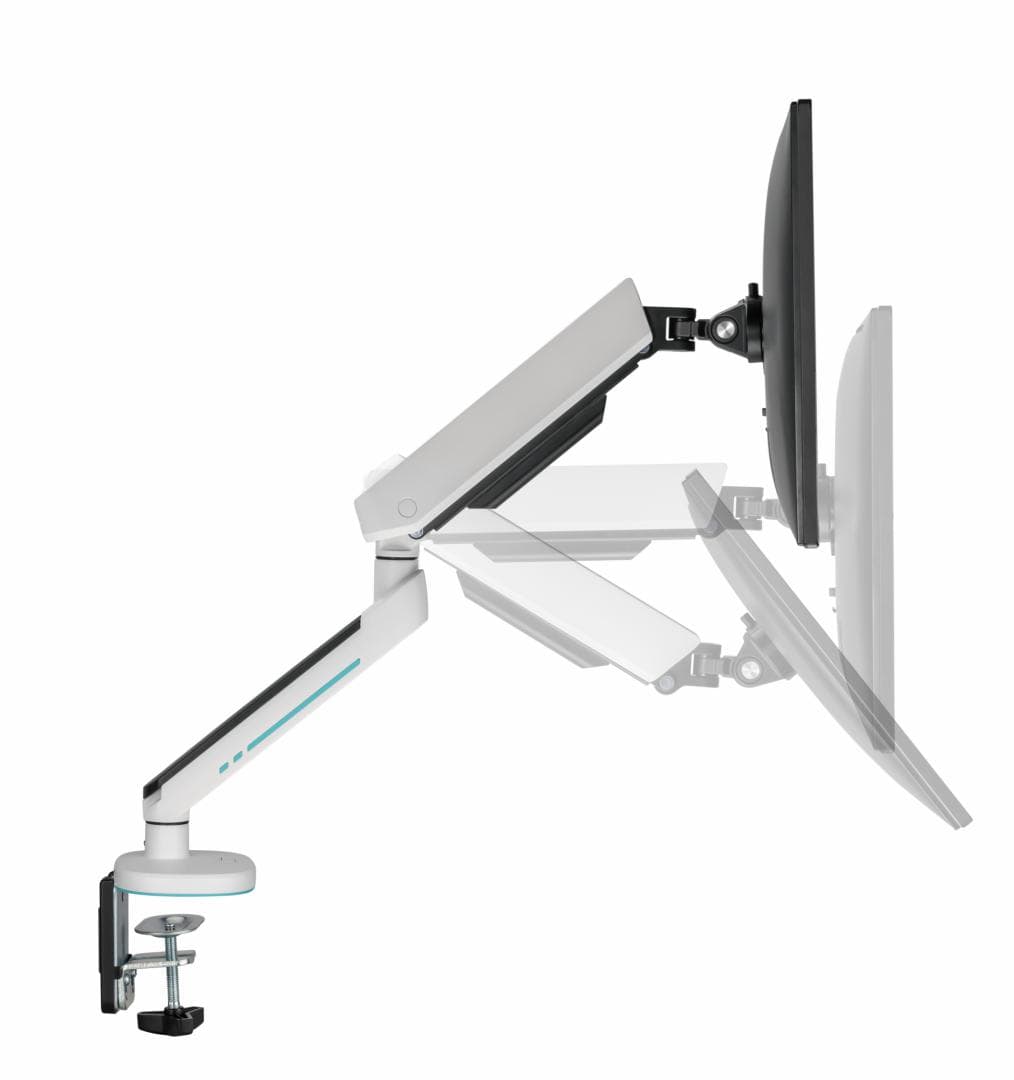 Brat pentru monitor, Material: Oțel, Aluminiu, Plastic, Suprafață finisaj : acoperire cu Pulbere, tehnologie arc, Culoare: Alb Texturat Fin, Gri Spațial Dimensiune compatibila ecran: 27"-45", Greutate maxima (pe ecran): 5~14 kg, Greutate maxima pentru ecran curbat (pe ecran): 5~12 kg