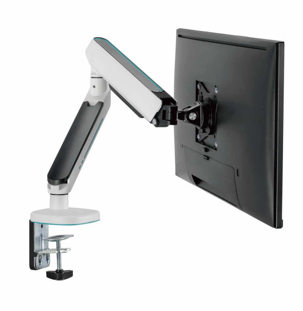 Brat pentru monitor, Material: Oțel, Aluminiu, Plastic, Suprafață finisaj : acoperire cu Pulbere, tehnologie arc, Culoare: Alb Texturat Fin, Gri Spațial Dimensiune compatibila ecran: 27"-45", Greutate maxima (pe ecran): 5~14 kg, Greutate maxima pentru ecran curbat (pe ecran): 5~12 kg