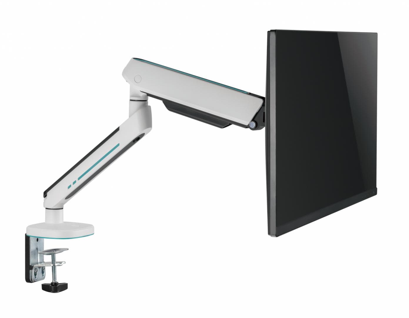 Brat pentru monitor, Material: Oțel, Aluminiu, Plastic, Suprafață finisaj : acoperire cu Pulbere, tehnologie arc, Culoare: Alb Texturat Fin, Gri Spațial Dimensiune compatibila ecran: 27"-45", Greutate maxima (pe ecran): 5~14 kg, Greutate maxima pentru ecran curbat (pe ecran): 5~12 kg