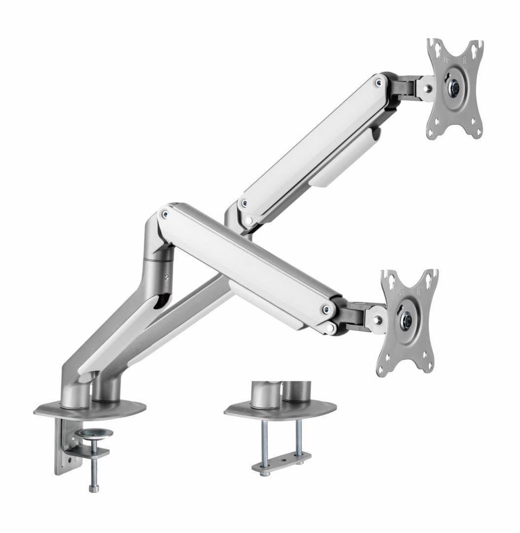 Suport 2 monitoare Serioux MM63-C024, arc cu gaz, compatibilitate dimensiune ecran 17"-32",  greutate maximă suportata: (per ecran): 2~ 9kg, VESA: 75x75, 100x100, inclinare: +55°~-55°, pivotare: +90°~-90°, rotația ecranului: +180°~-180°