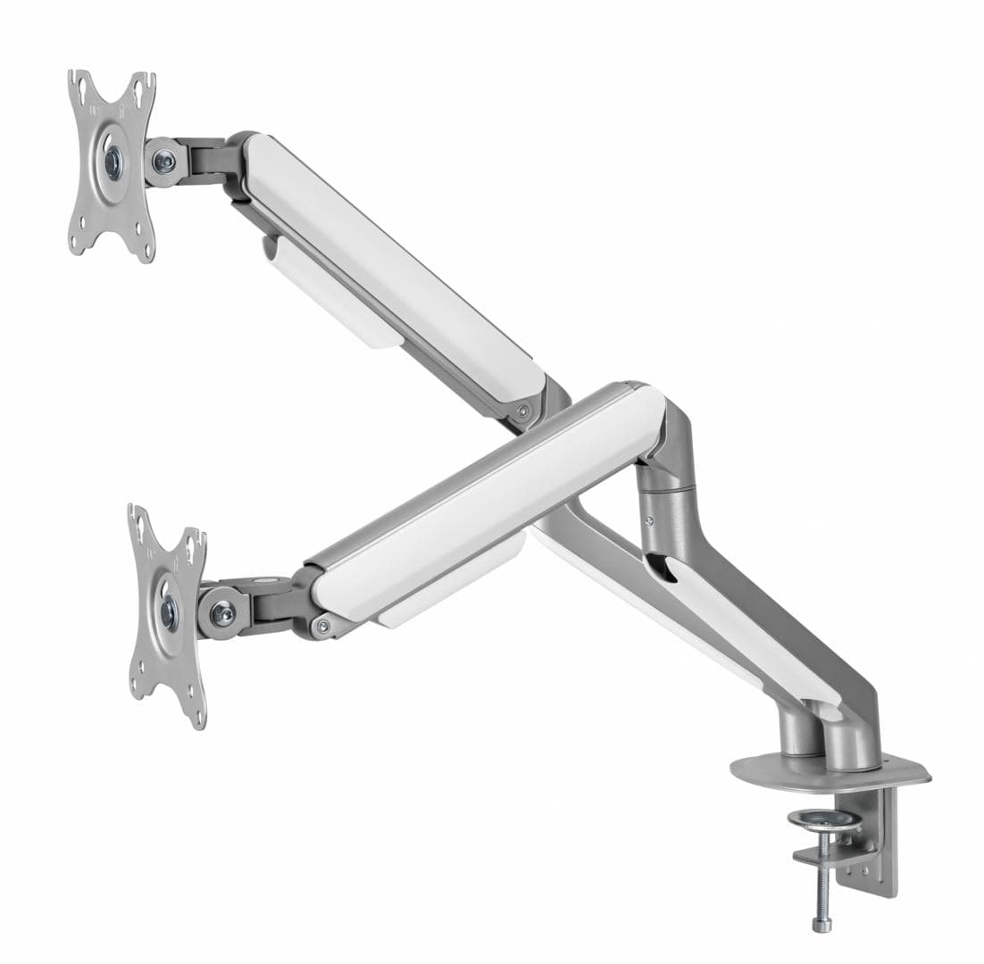 Suport 2 monitoare Serioux MM63-C024, arc cu gaz, compatibilitate dimensiune ecran 17"-32",  greutate maximă suportata: (per ecran): 2~ 9kg, VESA: 75x75, 100x100, inclinare: +55°~-55°, pivotare: +90°~-90°, rotația ecranului: +180°~-180°