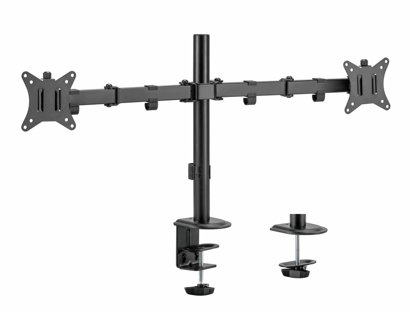 Suport 2 monitoare SeriouxMM66-C024, brat articulat monitor, compatibilitate dimensiune ecran 17"-32",  greutate maximă suportata: (per ecran): 9kg, VESA: 75x75, 100x100, inclinare: +45°~-45°, pivotare: +90°~-90°, rotația ecranului: + 180°~-180°, instalare: clemă, grommet