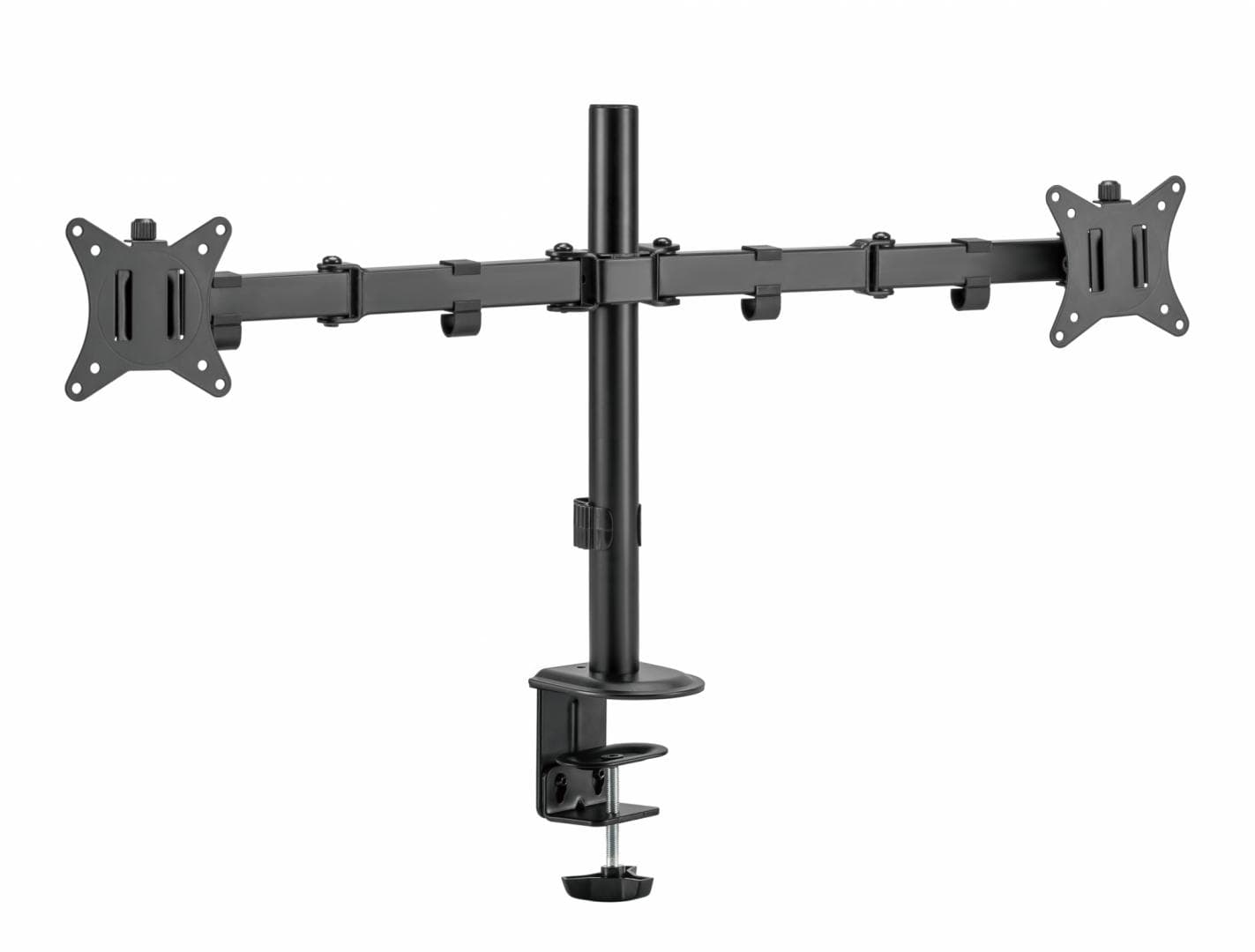 Suport 2 monitoare SeriouxMM66-C024, brat articulat monitor, compatibilitate dimensiune ecran 17"-32",  greutate maximă suportata: (per ecran): 9kg, VESA: 75x75, 100x100, inclinare: +45°~-45°, pivotare: +90°~-90°, rotația ecranului: + 180°~-180°, instalare: clemă, grommet