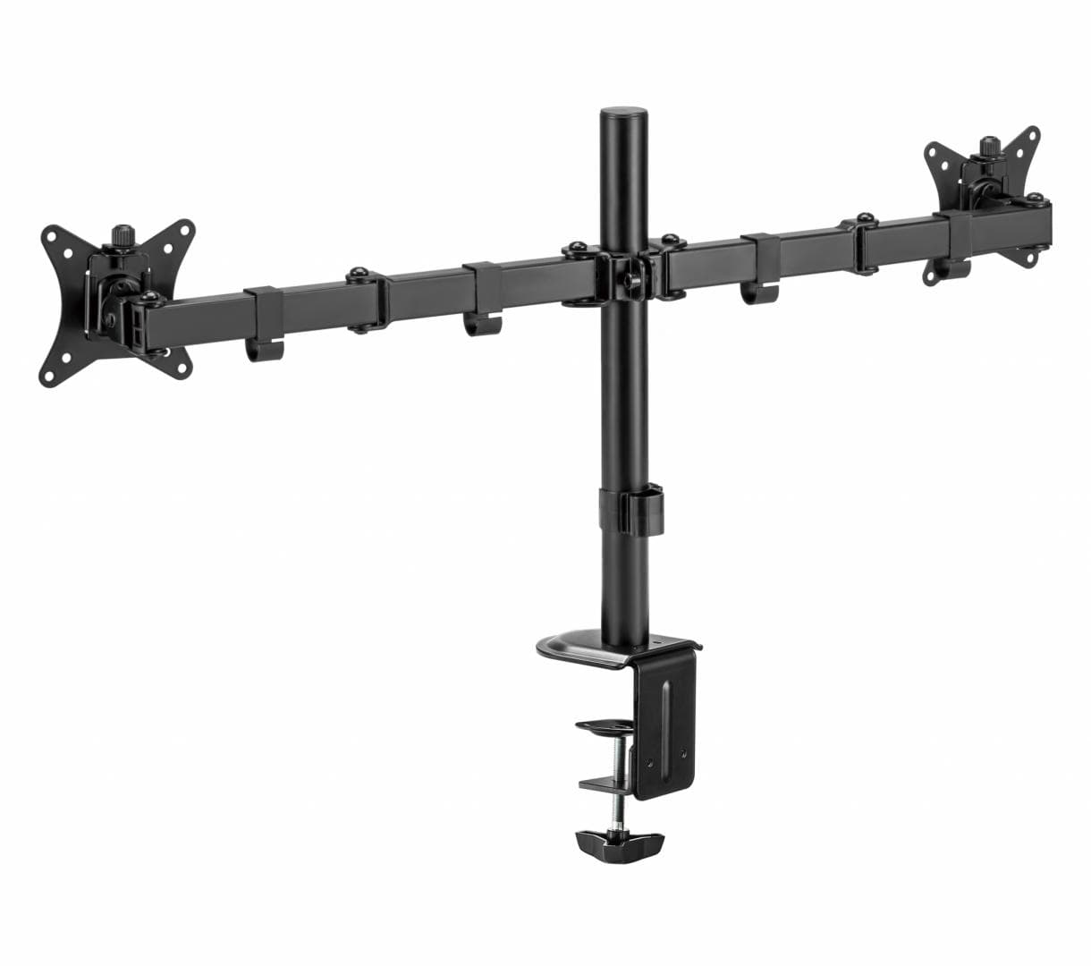 Suport 2 monitoare SeriouxMM66-C024, brat articulat monitor, compatibilitate dimensiune ecran 17"-32",  greutate maximă suportata: (per ecran): 9kg, VESA: 75x75, 100x100, inclinare: +45°~-45°, pivotare: +90°~-90°, rotația ecranului: + 180°~-180°, instalare: clemă, grommet