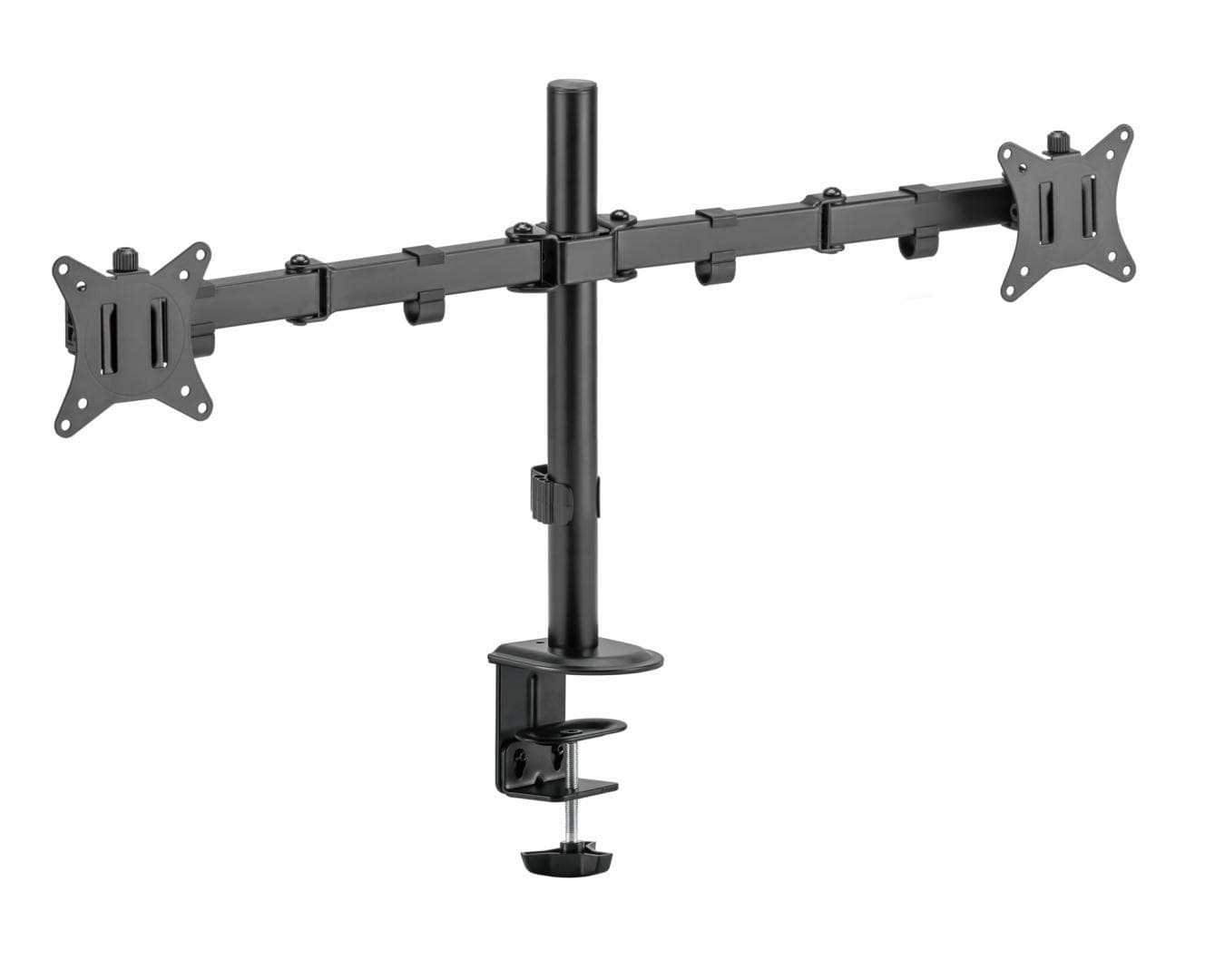 Suport 2 monitoare SeriouxMM66-C024, brat articulat monitor, compatibilitate dimensiune ecran 17"-32",  greutate maximă suportata: (per ecran): 9kg, VESA: 75x75, 100x100, inclinare: +45°~-45°, pivotare: +90°~-90°, rotația ecranului: + 180°~-180°, instalare: clemă, grommet