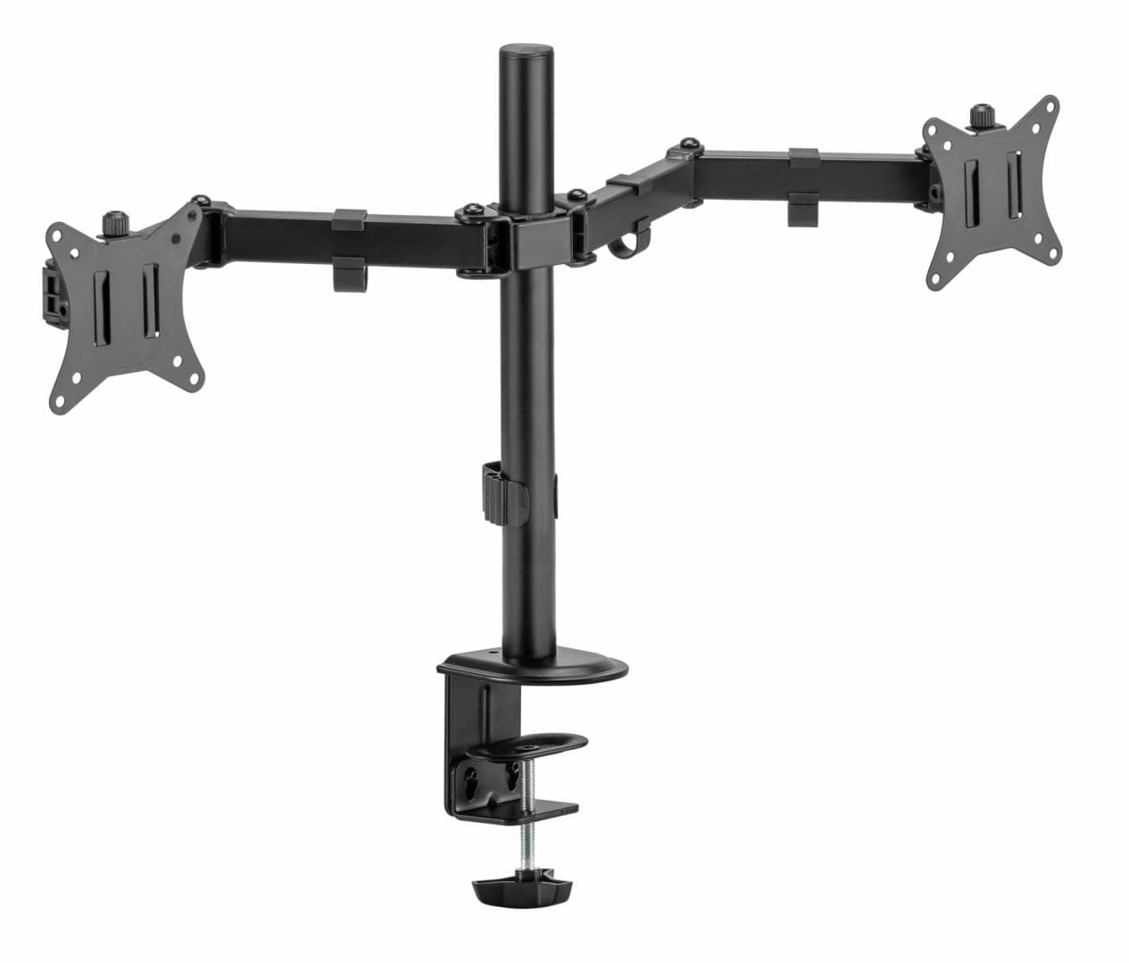 Suport 2 monitoare SeriouxMM66-C024, brat articulat monitor, compatibilitate dimensiune ecran 17"-32",  greutate maximă suportata: (per ecran): 9kg, VESA: 75x75, 100x100, inclinare: +45°~-45°, pivotare: +90°~-90°, rotația ecranului: + 180°~-180°, instalare: clemă, grommet