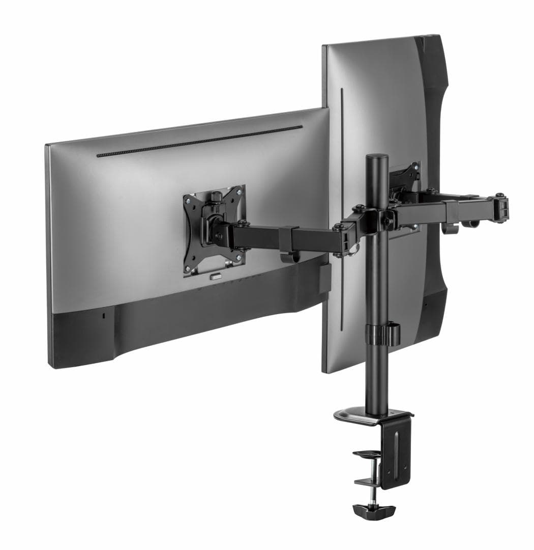 Suport 2 monitoare SeriouxMM66-C024, brat articulat monitor, compatibilitate dimensiune ecran 17"-32",  greutate maximă suportata: (per ecran): 9kg, VESA: 75x75, 100x100, inclinare: +45°~-45°, pivotare: +90°~-90°, rotația ecranului: + 180°~-180°, instalare: clemă, grommet
