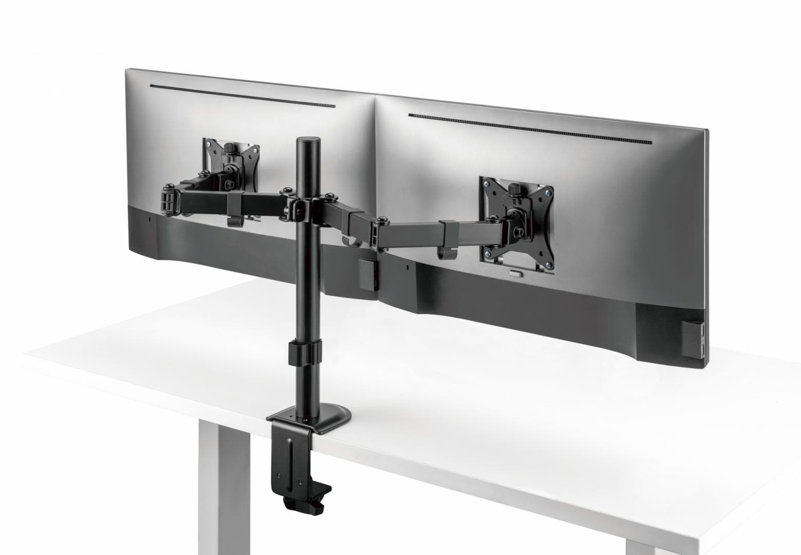 Suport 2 monitoare SeriouxMM66-C024, brat articulat monitor, compatibilitate dimensiune ecran 17"-32",  greutate maximă suportata: (per ecran): 9kg, VESA: 75x75, 100x100, inclinare: +45°~-45°, pivotare: +90°~-90°, rotația ecranului: + 180°~-180°, instalare: clemă, grommet
