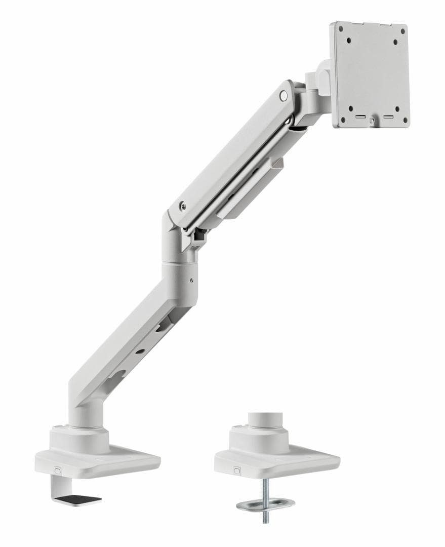 Suport monitor Serioux MM69-C012, compatibilitate  dimensiune ecran 17"-49", arc cu gaz, greutate maximă suportata: (per ecran): 2~20 kg, VESA: 75x75, 100x100, inclinare: +50°~-20°, pivotare: +90°~-90°, rotația ecranului: +180°~-180°, instalare: clemă, grommet,alb