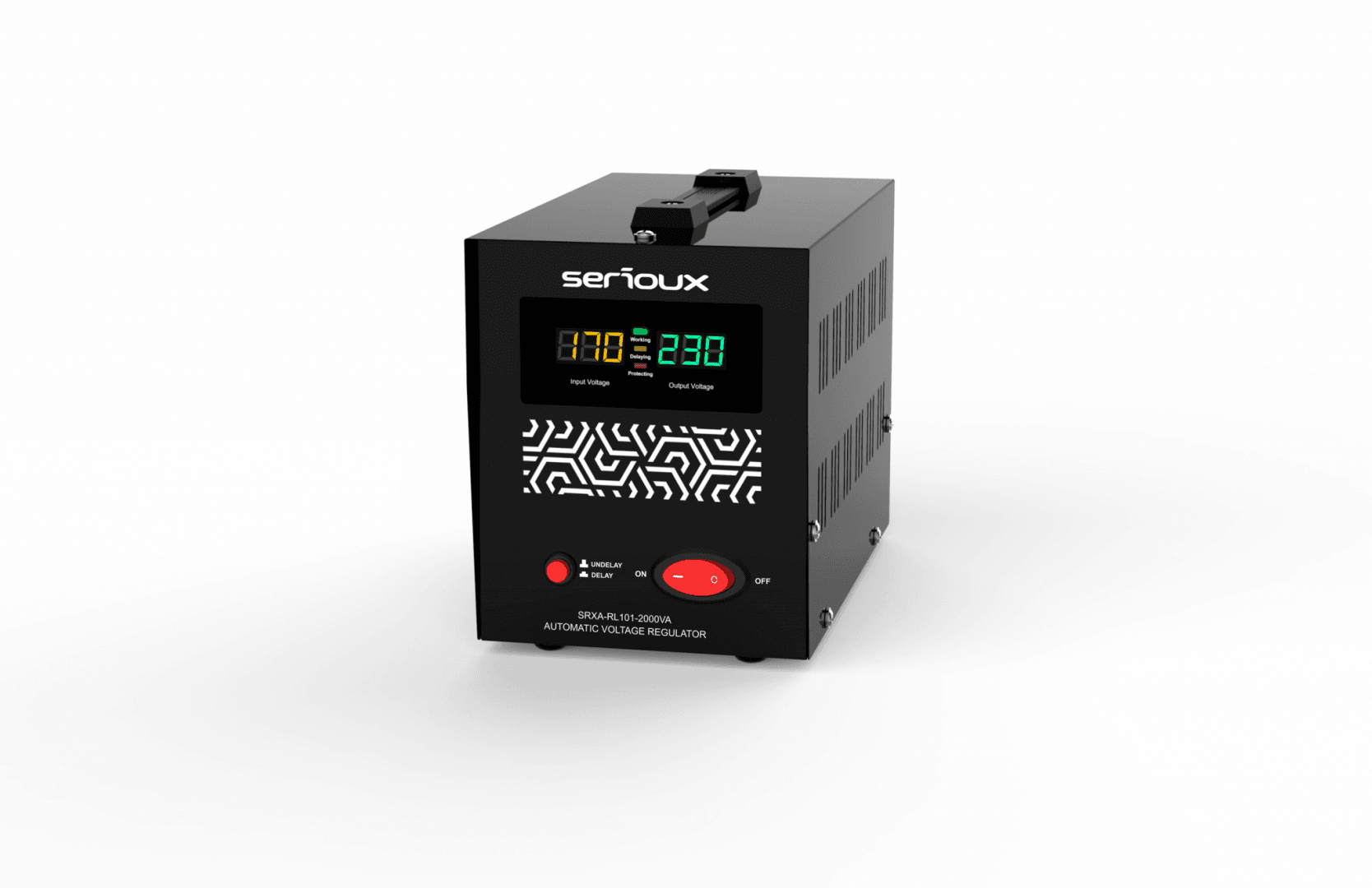 Stabilizator de tensiune Serioux Relay 101-2000VA, putere 2000VA/1200W, tip releu, transformator toroidal, interval tensiune intrare 150V ~ 260V, interval frecvența intrare 45Hz ~ 65Hz, tensiune de ieșire 230V, precizie de ieșire +4,-8%, prize: 2x Schuko, distorsiuni <3%, eficienţă >97%, timp de