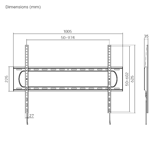Suport TV Serioux TV TV7369F 60"-120", Tip: Fix, dimensiuni: 35x1005x625mm, compatibilitate  dimensiune ecran: 60"-120", compatibilitate VESAx: 50x50, 75x75, 100x100, 100x150, 150x100, 100x200, 200x100, 150x150, 200x200, 200x300, 300x200, 200x400, 400x200, 300x300, 300x400, 400x300, 600x200