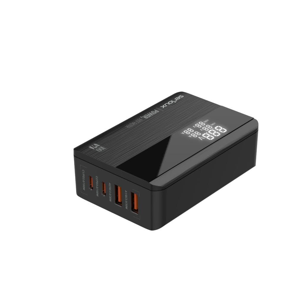 Incarcator retea Serioux 100W GAN Quick Charge, Intrare: 100-240V~ 50/60Hz 2.5A Max , C1 Ieșire: 5V/3A, 9V/3A, 12V/3A, 15V/3A, 20V/5A 100W Max , PPS:3.3-21V/5A, C2 Ieșire: 5V/3A, 9V/3A, 12V/3A, 15V/3A, 20V/5A 100W Max, PPS:3.3-21V/5A, A1 Ieșire: 5V/3A, 9V/3A, 12V/2.5A, 20V/1.5A 30W Max, A2 Ieșire