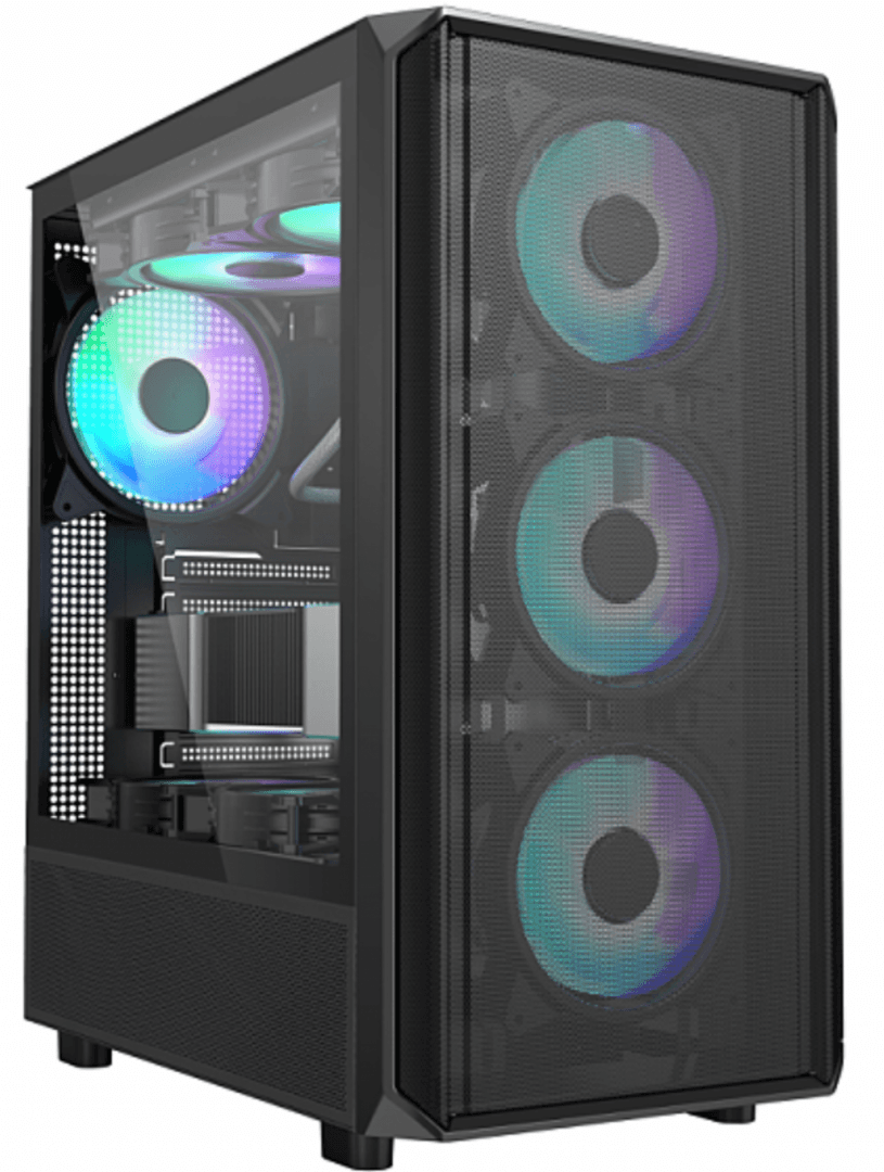 Carcasa gaming Serioux Vanguard, fara sursa, tip middle tower, capac superior cu filtru magnetic de praf, panoul lateral: sticla securizata, sasiu: SPCC 0.5T, USB2.0x2+HD Audio, USB 3.0 x1, porturi rezervate pentru ventilator:, față: 3 x ventilatoare fix de 120mm(incluse)ARGB, suportă cooler pe
