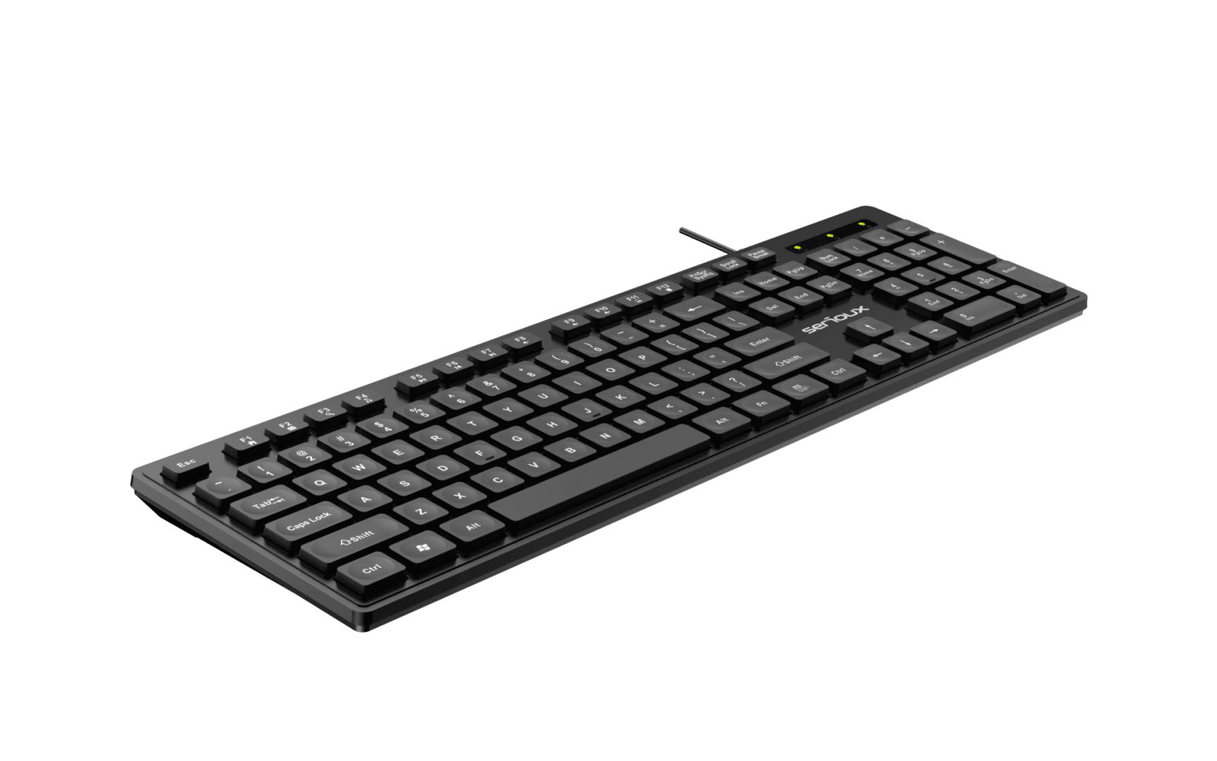 Tastatura Serioux cu fir, interfata USB, 104 taste, material ABS, US Layout, lungime cablu 1.5m PVC, dimensiuni 429*128*20mm; 416g, negru