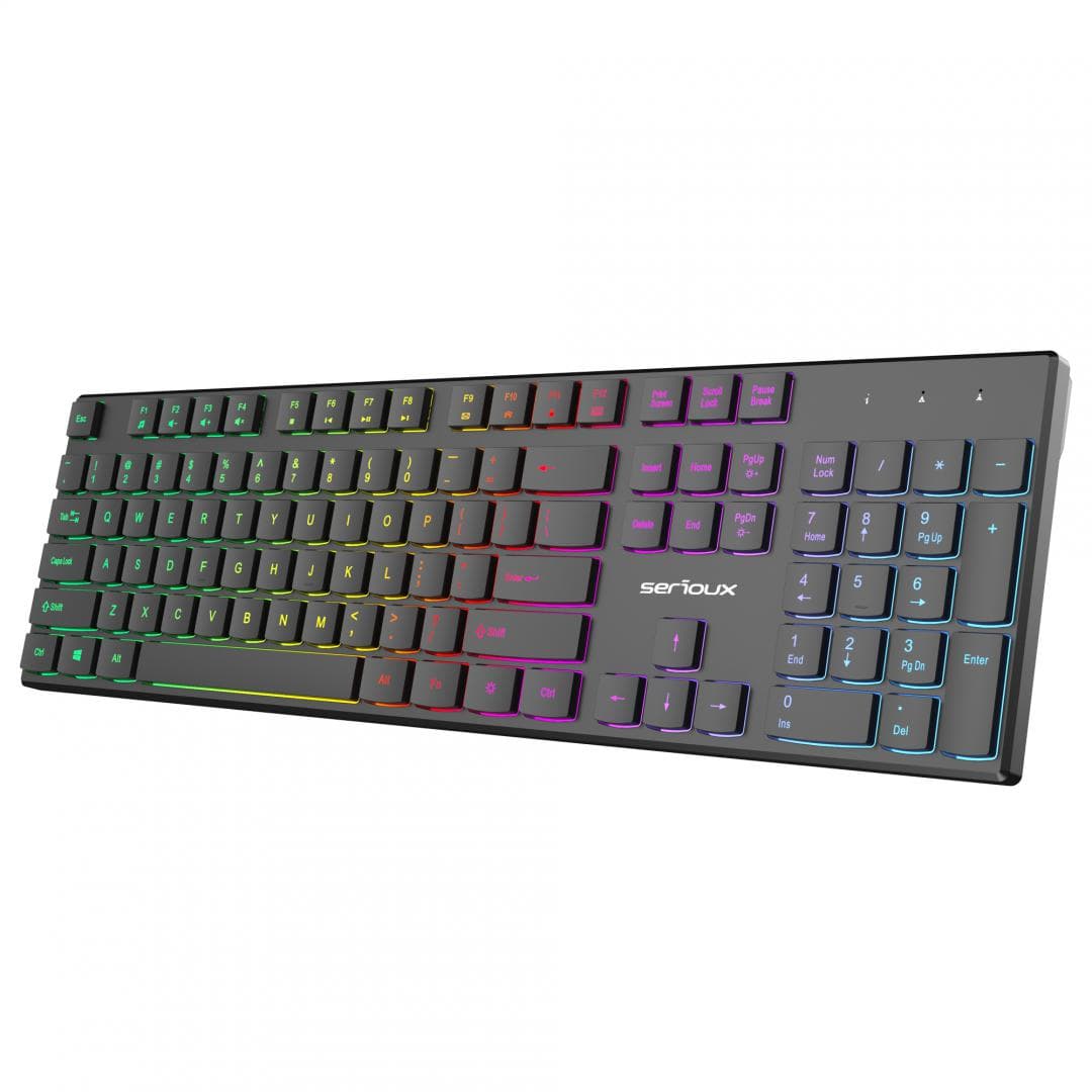 Tastatură office cu iluminare * Mod: USB cu fir * Număr tastă: 104 * Material: ABS * Culoare: Negru * Layout: SUA * Tip interfață: USB * Dimensiune: 438*126*26 mm * Compatibil cu Windows 2000/XP/Vista/Windows7/8/10/Mac