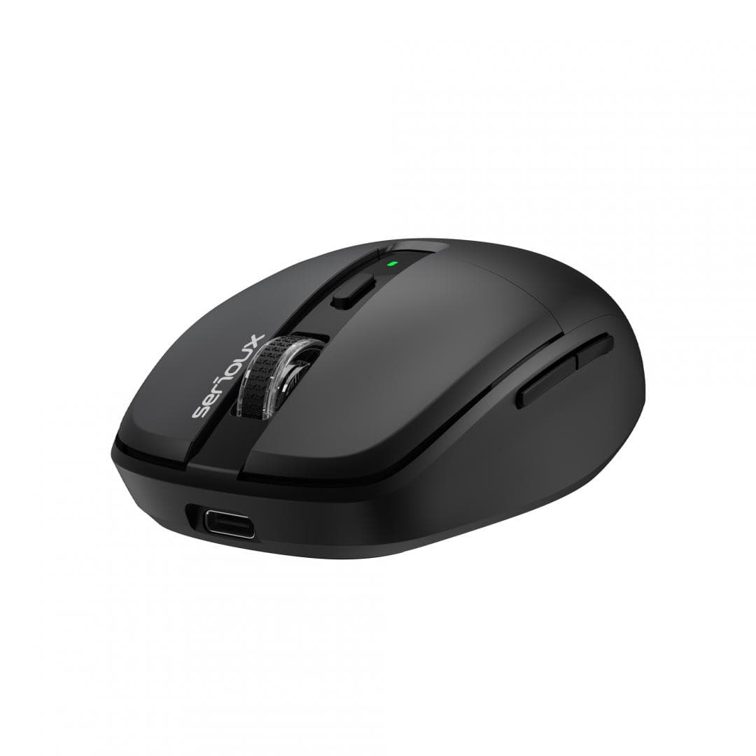 Mouse wireless AirFlow 2.4G+BT cu mod dual, cu receptor dual USB-A +USB-C; LED frontal  Mod: 2.4G + Bluetooth  Număr cheie: 6  Material: ABS  Culoare: Negru complet  DPI: 800-1200-1600  Comutator: Clic silențios pentru butonul L-R  Interfață: Receptor dual USB-A + TYPE-C  Baterie: Baterie litiu de
