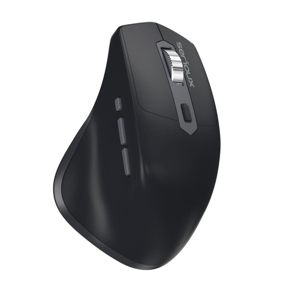 Mouse Serioux Apex 166 Wireless reincarcabil USB-C, Negru, senzor: Optic, DPI: 800/ 1200/1600/ 2400, conexiune: Dongle USB 2,4 GHz, banda de frecventa: 2,4 GHz, click silentios, design ergonomic, baterie integrată litiu de 500 mAh, cerințe OS: Win, Mac, Vista