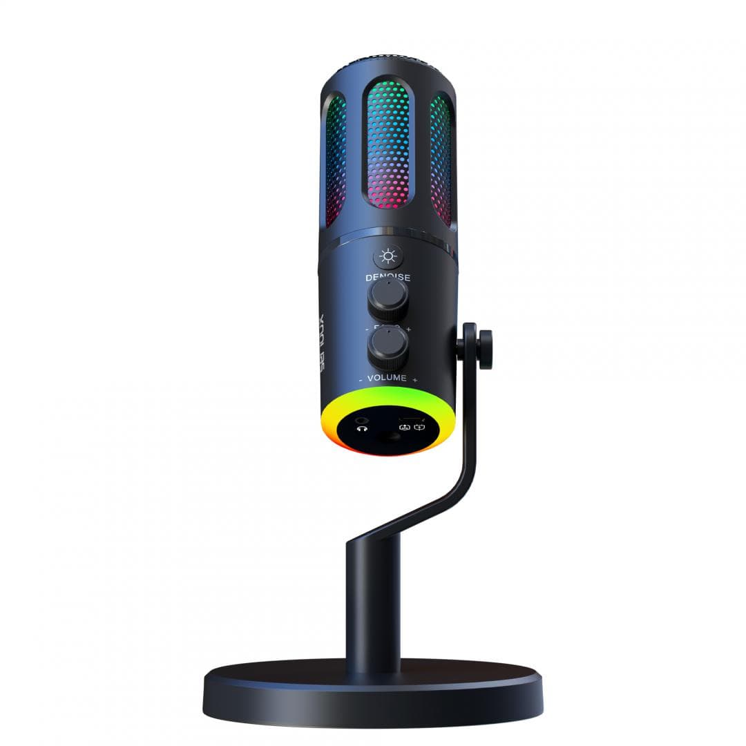 Microfon Gaming de birou Serioux SU8, condenser, unidirectional, frecventa raspuns 20-20KHz, sensibilitate maxima -11DBFS la 80 dB SPL, rata de esantionare 48KHz, rata de biti 16/24bit, raport semnal zgomot 75dB, interfata 3.5mm si USB-C, putere intrare 5V, 200mA, greutate 325g, iluminare RGB