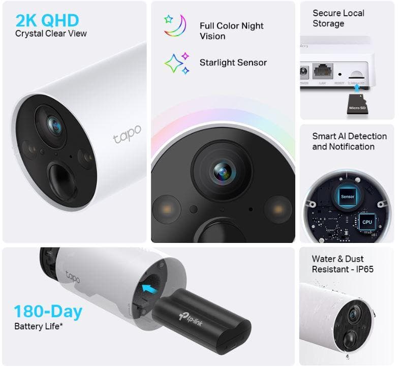 TP-Link camera Supraveghere WIFI, wireless TAPO C420S1, Senzor: 1/3", Rezolutie:  2K QHD (2560 × 1440 px), obiectiv: F/NO: 1.61±10%; Focal Length: 3.18mm±5%, Unghi de Vizualizare: 113°, Night Vision: IR 15m, 2- way audio, microfon si difuzor integrate, Standarde wireless: IEEE 802.11b/g/n, 2.4 GHz