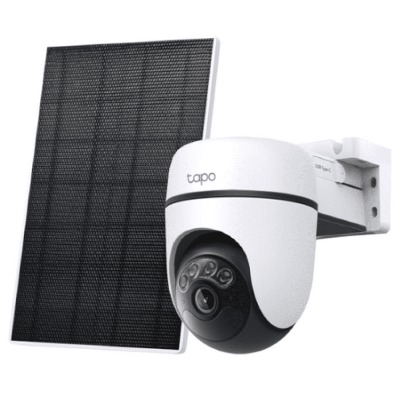Solar-Powered Pan/Tilt Security Camera Kit SPEC:3K 5MP (2880×1620), 2.4 GHz, 6700mAh rechargeable lithium-ion battery,  Solar panel (5.2V, 2.5W) FEATURE: Pan/Tilt,  Non-Stop Power, Smart Detection and Notifications (motion, people, pets, cars),AI Tracking, Color Night Vision, Sound and Light Alarm