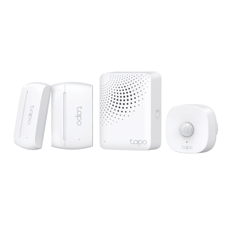 Smart IoT Hub with Chime SPEC: 2.4 GHz, 868 MHz, 100-240 V~, 50/60 Hz, Plug-in FEATURE: 90dB Adjustable Audio Alarm, 19 Ringtones, Up to 65 Switches, Sensors or Buttons, Mute Button, Easy Setup, Device Sharing, Flame- Retardant, Tapo App
