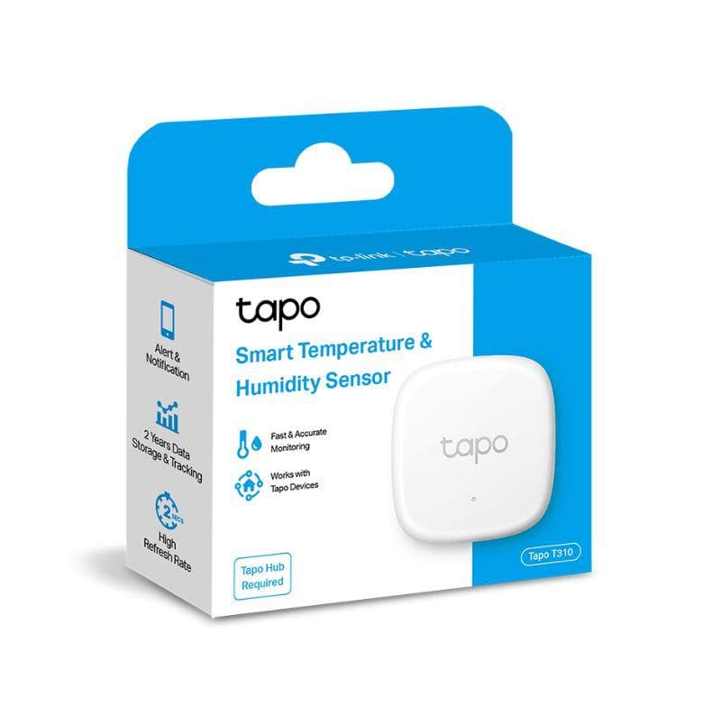 TP-LINK TAPO T310, Senzor smart de temperature si umiditate (necesită Hub Tapo), Wireless: 868 / 922 MHz, Acuratete temperature: ±0.3°C, Acuratete umiditate: ±3%RH, Dimensiuni: 46*46*12.3 mm, Alimentare: Baterie CR2450.