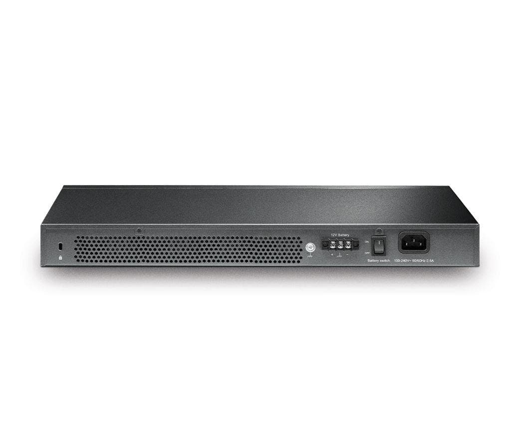 "JetStream™ 24-Port Gigabit L2+ Managed Switch with 4 10GE SFP+ Slots and UPS Power Supply PORT: 24× Gigabit RJ45 Ports, 4× 10G SFP+ Slots, RJ45/Micro-USB Console Port SPEC: 1U 19-inch Rack-mountable Steel Case FEATURE: Static Routing, OAM, sFlow, DDM, 802.1Q VLAN, QinQ, STP/RSTP/MSTP, IGMP