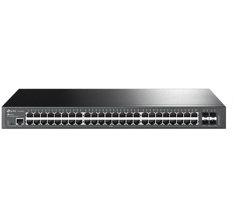 "JetStream™ 48-Port Gigabit L2+ Managed Switch with 4 10GE SFP+ Slots PORT: 48× Gigabit RJ45 Ports, 4× 10G SFP+ Slots, RJ45/Micro-USB Console Port SPEC: 1U 19-inch Rack-mountable Steel Case FEATURE: Integration with JetStream™ SDN Controller, Static Routing, OAM, sFlow, DDM, 802.1Q VLAN, QinQ