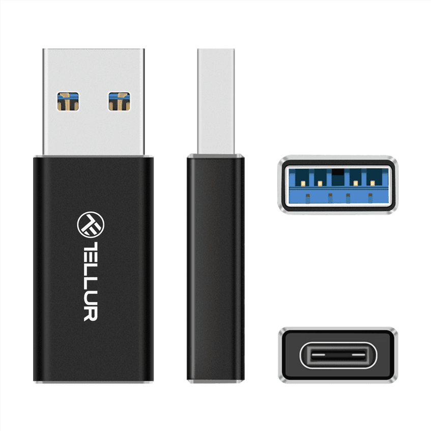 Adaptor USB-A la USB-C Tellur, 3A, viteze de transfer de pana la 480Mbps, negru