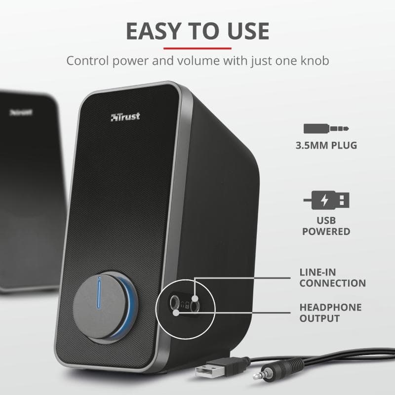 Boxe Stereo Trust Arys 2.0 Speaker Set, 28W, negru