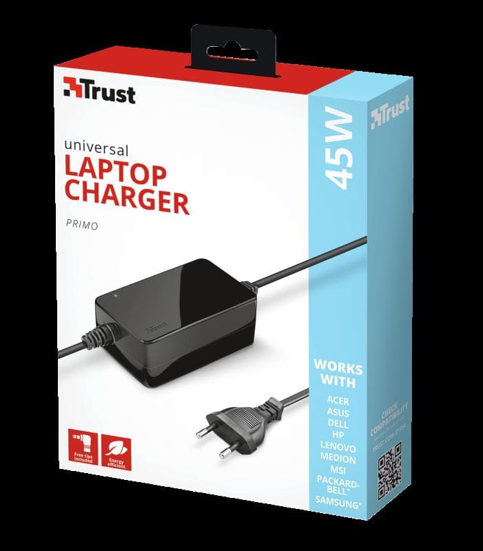 Incarcator laptop Trust Primo, universal, 45W-19V, negru