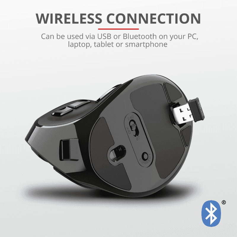 Mouse Trust Voxx, Rechargeable Ergonomic Wireless, negru