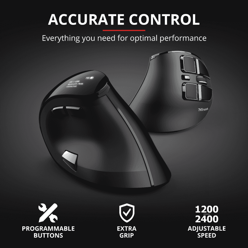 Mouse Trust Voxx, Rechargeable Ergonomic Wireless, negru