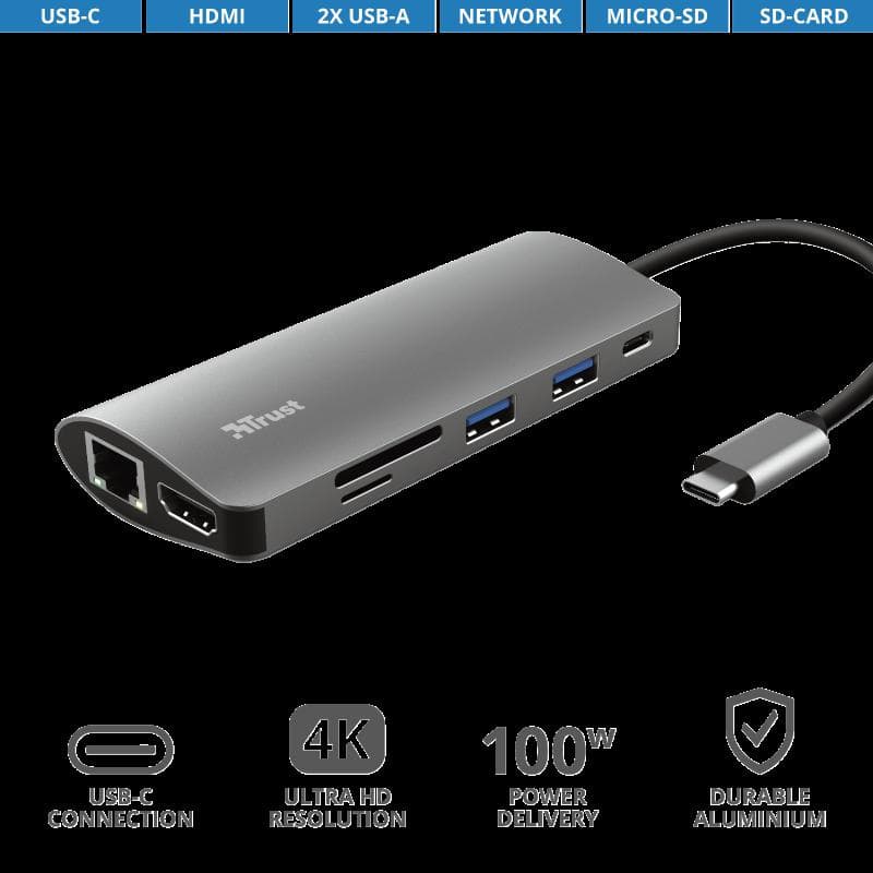 Hub USB Trust Dalyx, 7 porturi USB-C, negru