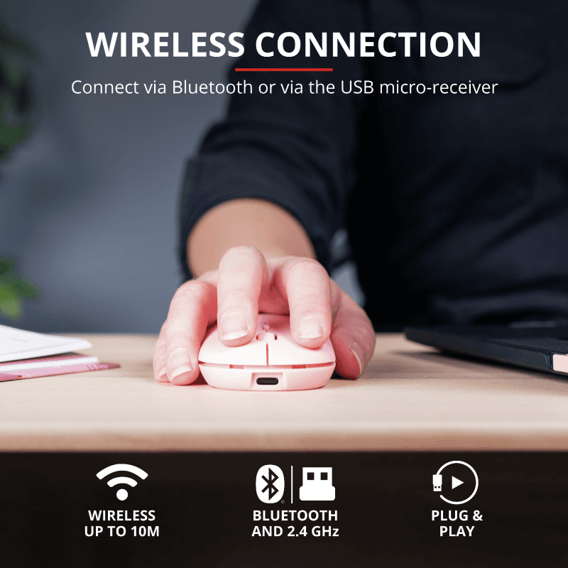 Mouse Trust Puck, Rechargeable Bluetooth, roz