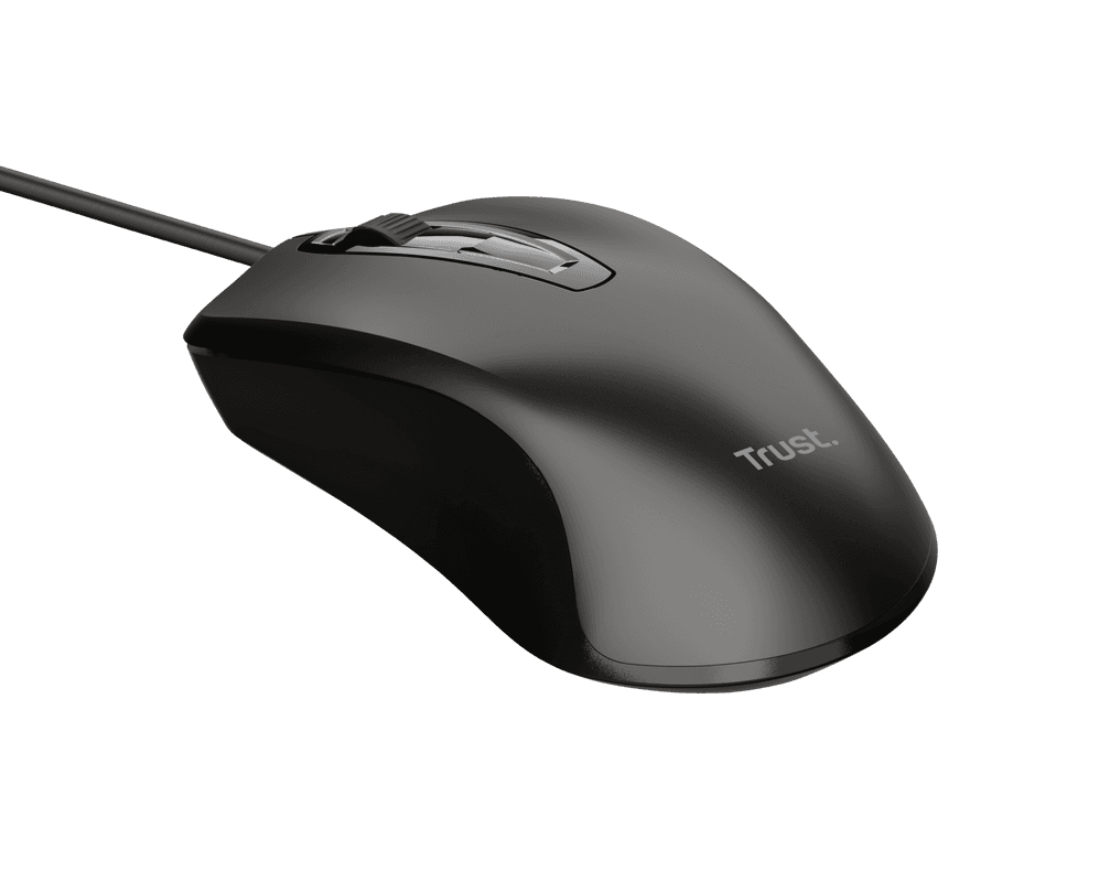 Mouse Trust cu fir, optic, rezolutie maxima 1200 DPI, negru