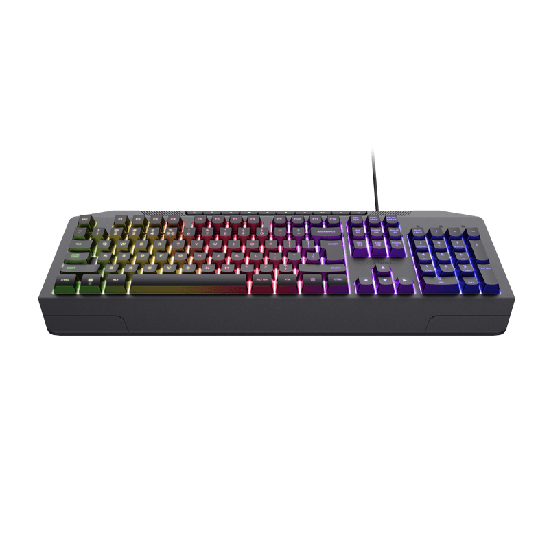 Tastatura Trust cu fir GXT836 Evocs, numar butoane 114, interfata USB 2.0, conector USB-A, iluminare RGB rainbow, negru