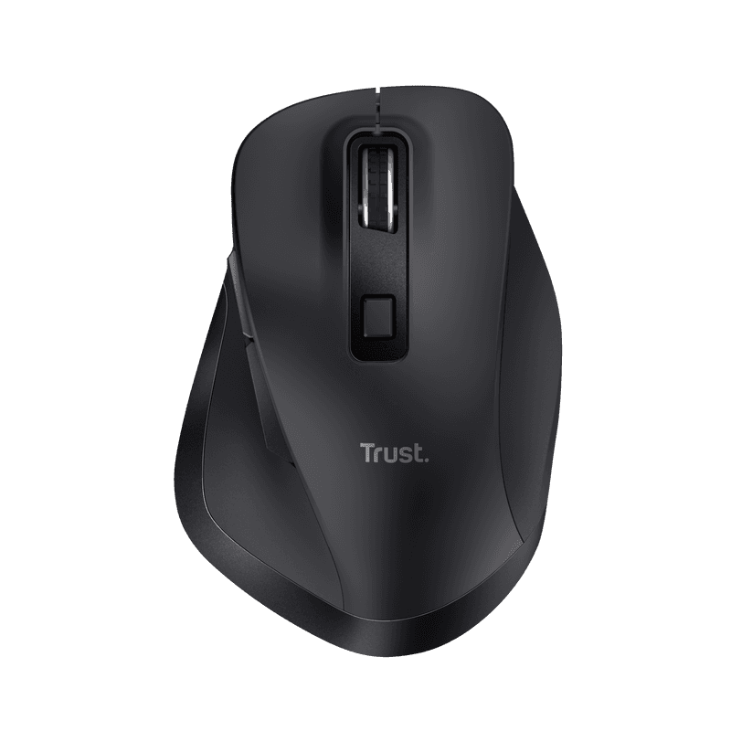 Mouse Trust Fyda ergonomic, reincarcabil, wireless RF 2.4GHz, USB2.0, 6 butoane, rezolutie 2400 DPI, negru