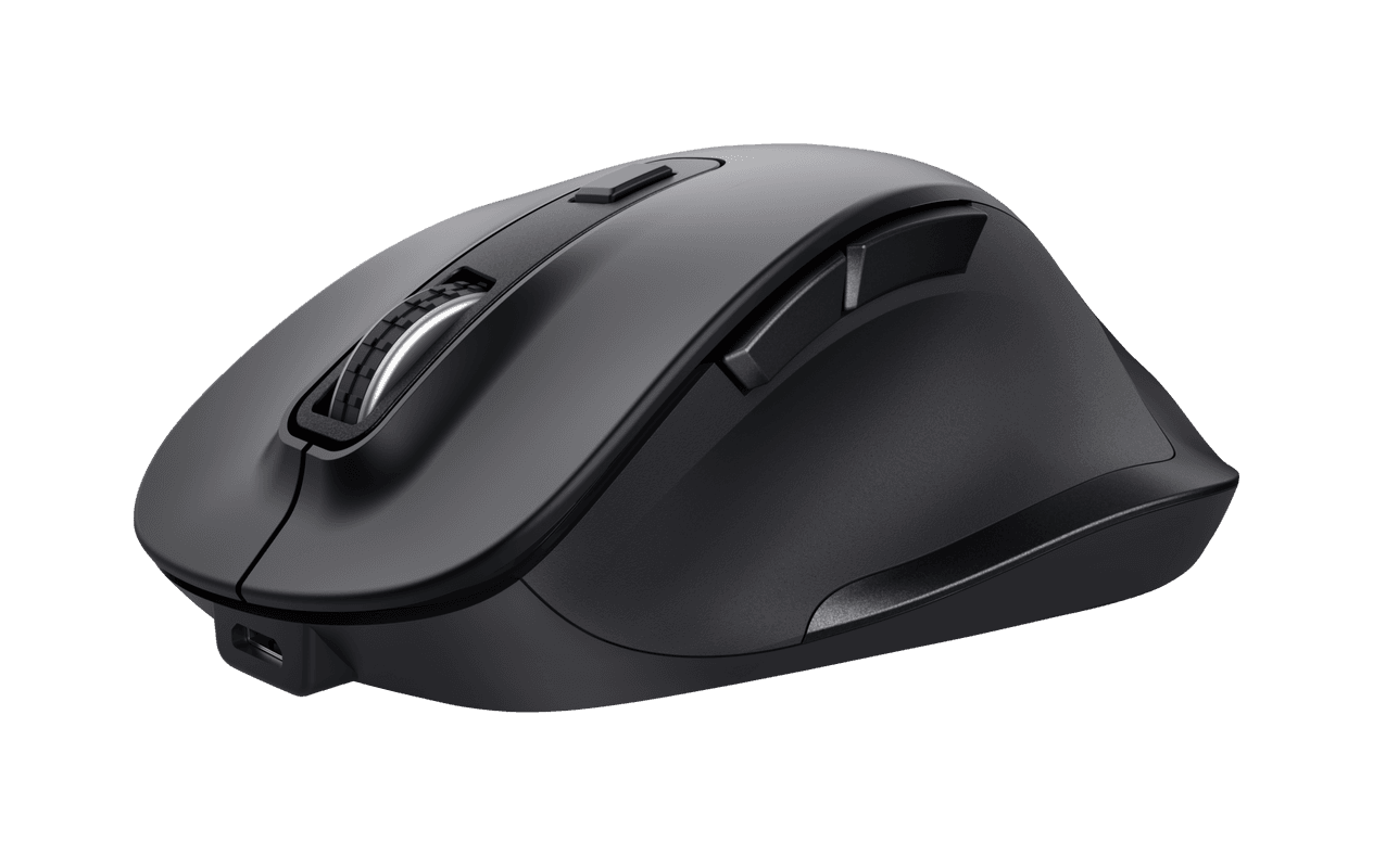 Mouse Trust Fyda ergonomic, reincarcabil, wireless RF 2.4GHz, USB2.0, 6 butoane, rezolutie 2400 DPI, negru