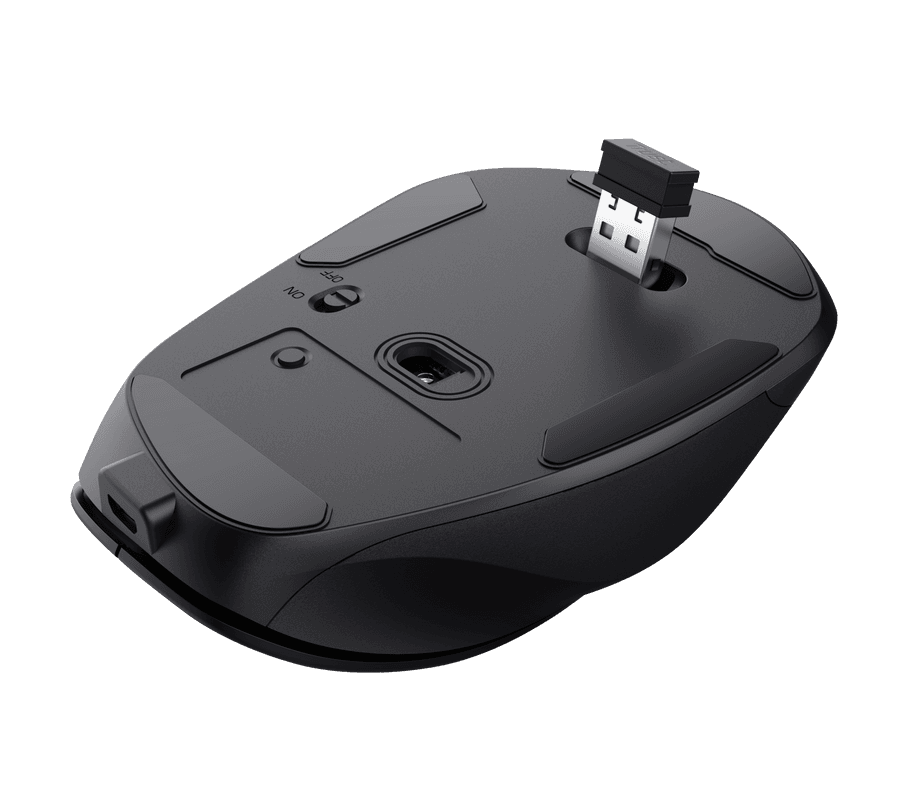 Mouse Trust Fyda ergonomic, reincarcabil, wireless RF 2.4GHz, USB2.0, 6 butoane, rezolutie 2400 DPI, negru