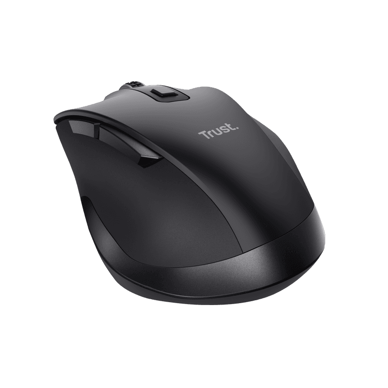 Mouse Trust Fyda ergonomic, reincarcabil, wireless RF 2.4GHz, USB2.0, 6 butoane, rezolutie 2400 DPI, negru