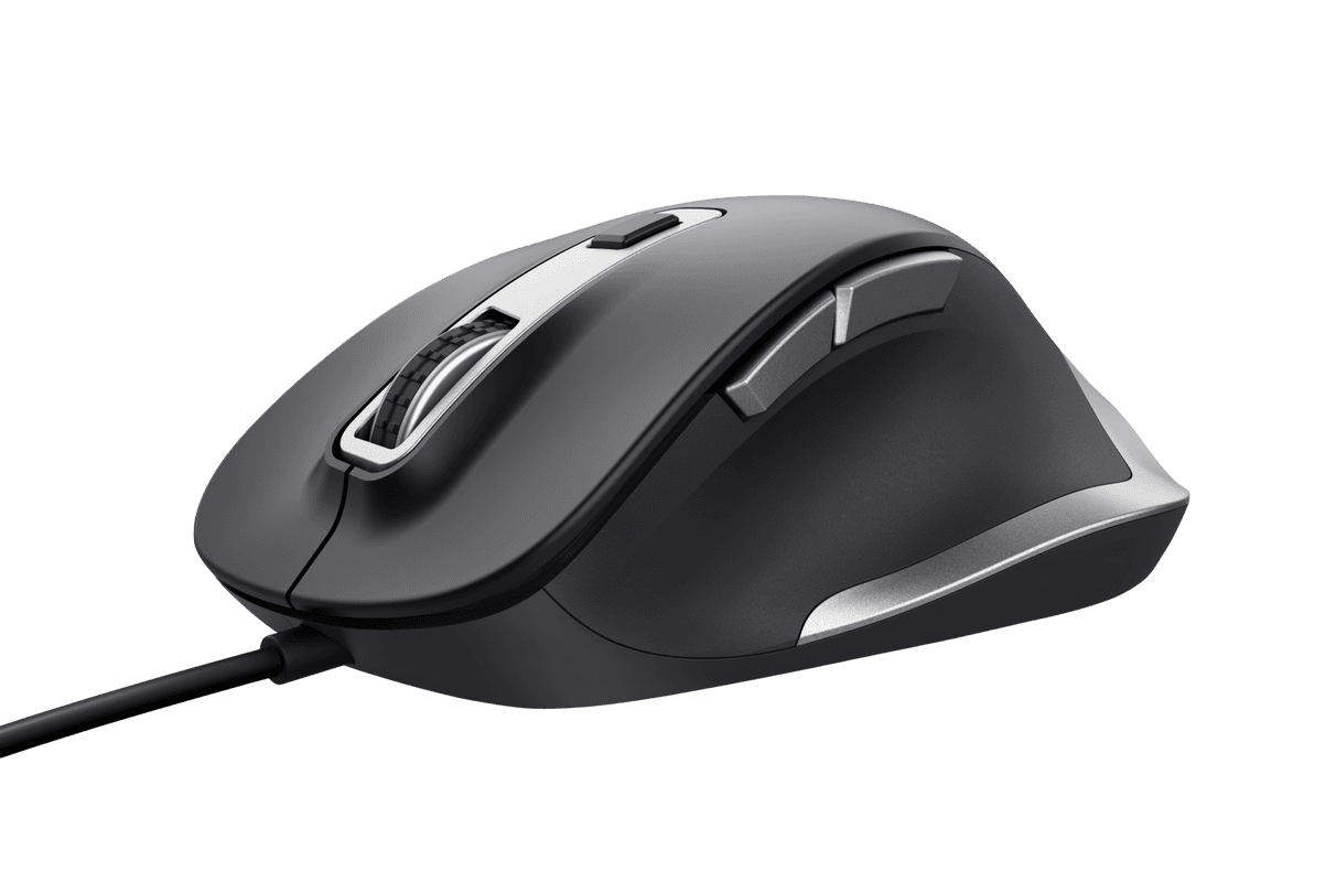 Mouse Trust Fyda cu fir, optic, interfata USB 2.0 rezolutie maxima 5000 DPI, 6 butoane, negru