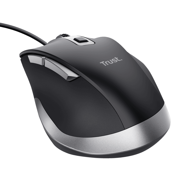 Mouse Trust Fyda cu fir, optic, interfata USB 2.0 rezolutie maxima 5000 DPI, 6 butoane, negru