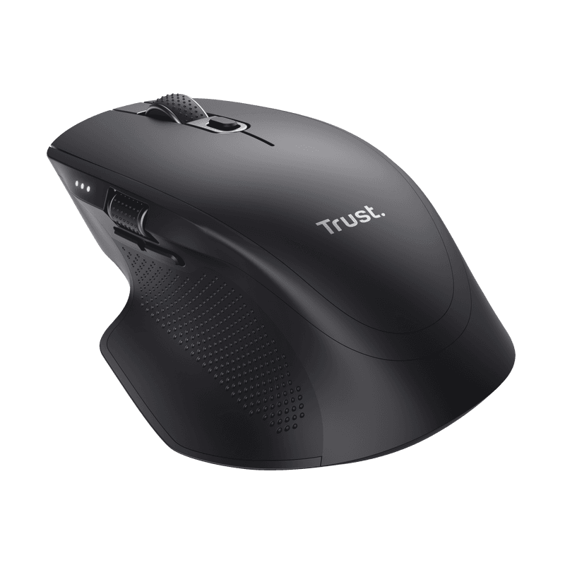 Mouse Trust Ozaa+, wireless RF 2.4GHz, bluetooth, conectivitate USB 1.1, 2.0, 3.0, rezolutie maxima 3200 DPI, negru