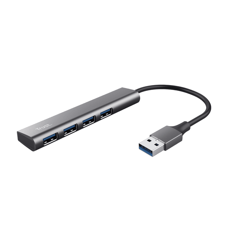 HUB USB Trust Halyx, USB-A la 4 x USB-A 3.2 Gen 1, dimensiune cablu 10cm, din aluminiu, argintiu